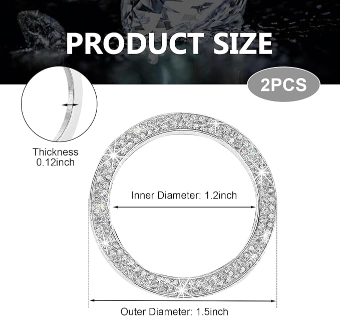 2PCS Car Engine Start Decoration Ring, Bling Crystal Double Rhinestone Push to Start Button Cover Sticker, Car Interior Accessories for Women, Fit for Key Ignition Knob Ring Decoration(White)