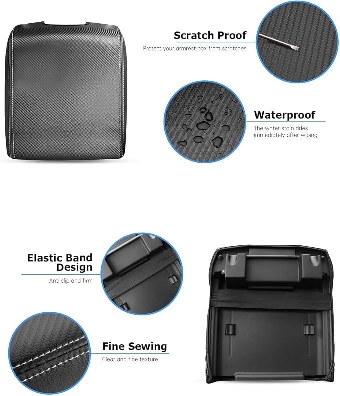 INTGET Center Console Cover for Ford F150 Accessories 2015-2020 2016 2017 2018 2019 Car Middle Lid Seat Armrest Cover Protector Elbow Cushion Pad (Carbon Fiber Texture, 2015-2020)