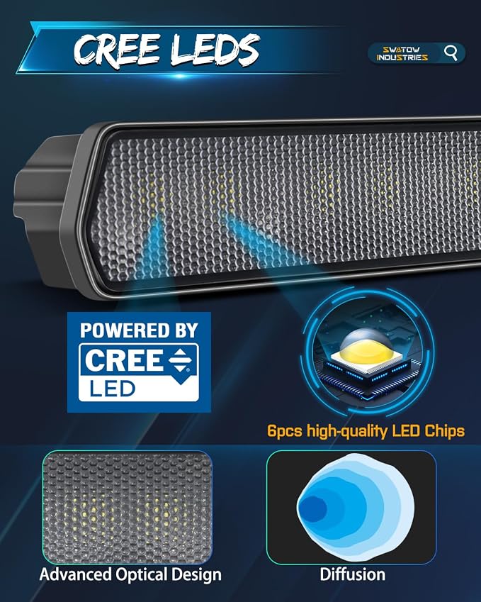 6 Inch Light Bar, SWATOW INDUSTRIES CREE LED Pod Lights Diffusion 6 Inch Driving Light Bar Scene Lights for Truck Pickup Off Road Wrangler Toyota UTV Tractor Heavy Duty Boat