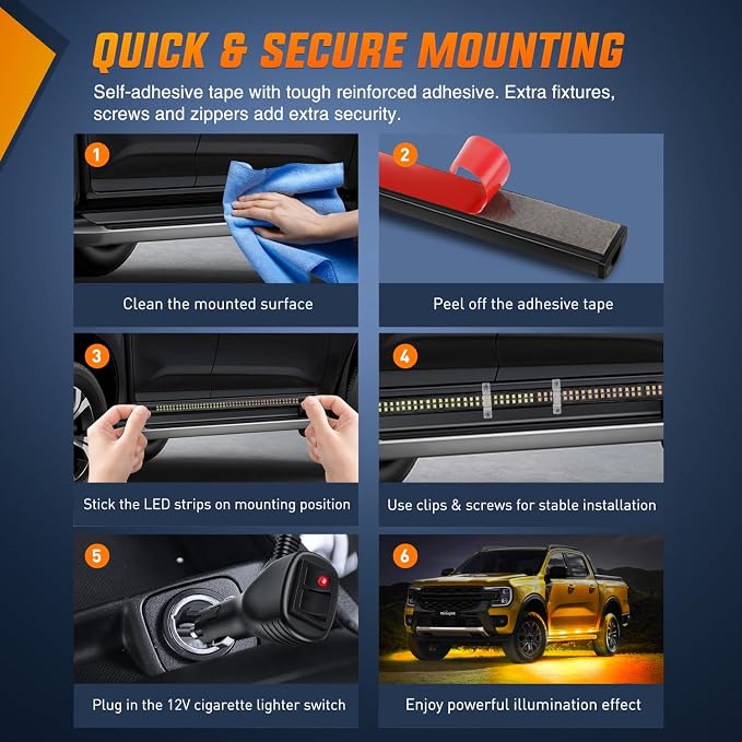 Nilight 2PCS 70 Inch Emergency Strobe Light Strip 1125 LED Running Board Lights Amber White Flexible Side Flashing Warning Caution Safety Waterproof for Truck Construction Vehicles Pickup