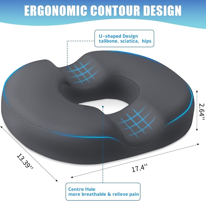 BlissTrends Donut Pillow Seat Cushion,Donut Chair Cushions for Postpartum Pregnancy & Hemorrhoids,Tailbone Pain Relief Cushion,Memory Foam Lifting Cushions for Office&Home Chairs (Grey)