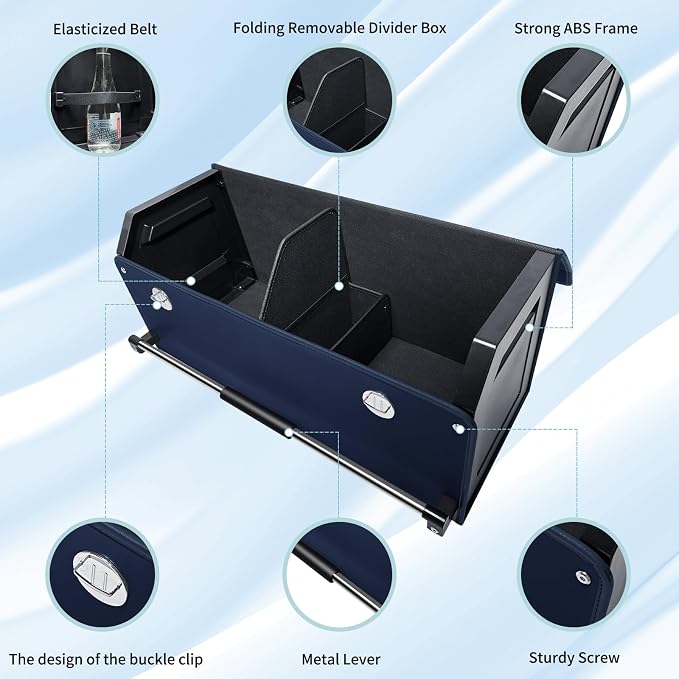 Car Trunk Organizer, Collapsible Car Storage Organizer with Lid and Push-pull Handle Leather Trunk Organizer for Suv, Truck, Minivan (Blue, 27.17 x 11.42 x 12.2in)