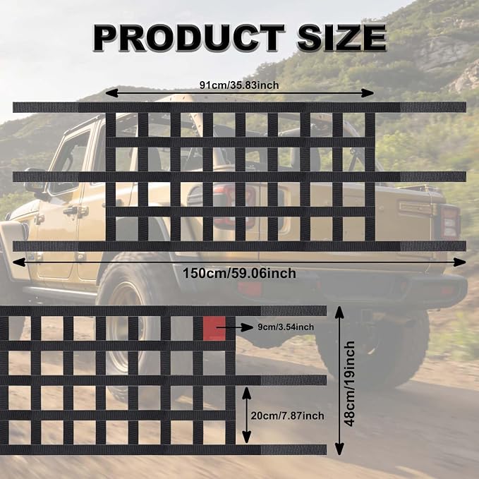 Universal Car Cargo Net&Hitch Hammock, Oversized Heavy Duty Mesh Netting | for Jeep Wrangler TJ JK JL 1997-2023 2/4 Door, Multi-Purpose Cargo Organizer, Camping Gear, Pet Barrier & Travel Accessory
