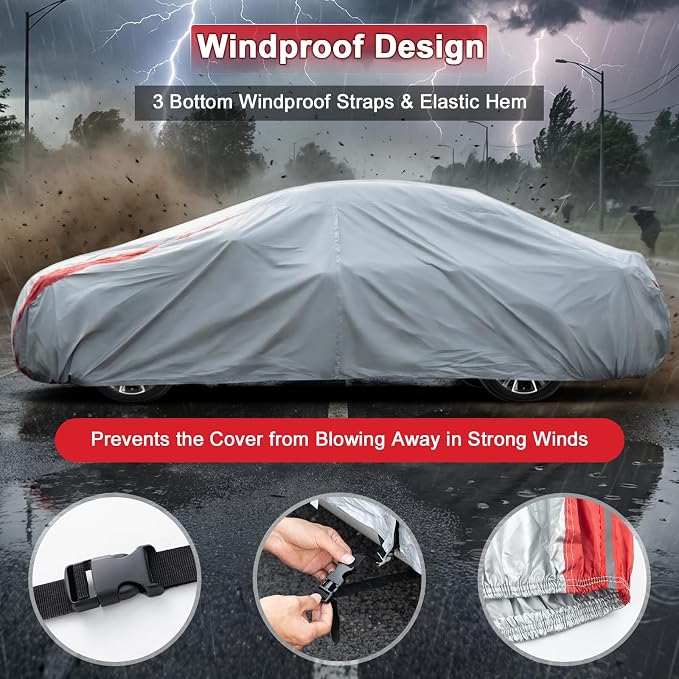Favoto Car Cover Waterproof Custom Fit for Honda Civic (1991-2026) | Windproof Heavy Duty Car Cover for Automobiles Outdoor with Reflective Strips All Weather Rain Dust Snow UV Protection