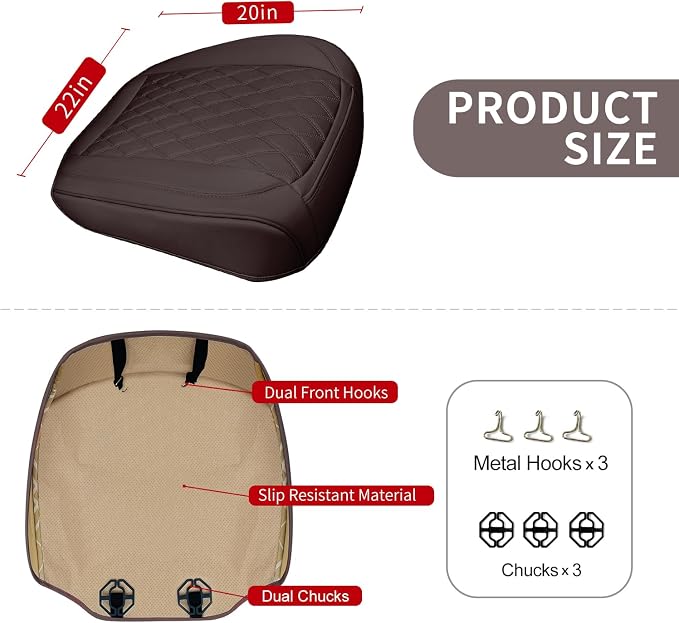 BEITK 1 Pack Leather Front Car Seat Cover Bottom Car Seat, Anti-Slip and Full Wrap Driver Car Seat Protectors, Luxury Waterproof Bottom Auto Seat Cushion Pad Mat for Most Vehicles(Red)
