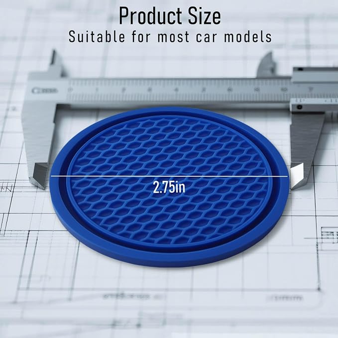 Car Cup Holder Coaster 4 Pack - Non Slip & Shockproof,Flexible PVC Rubber Insert for Car/Truck/SUV/Van (2.75"x0.2") Universal Fit Auto Cup Holders Accessories for Women and Man (Blue)