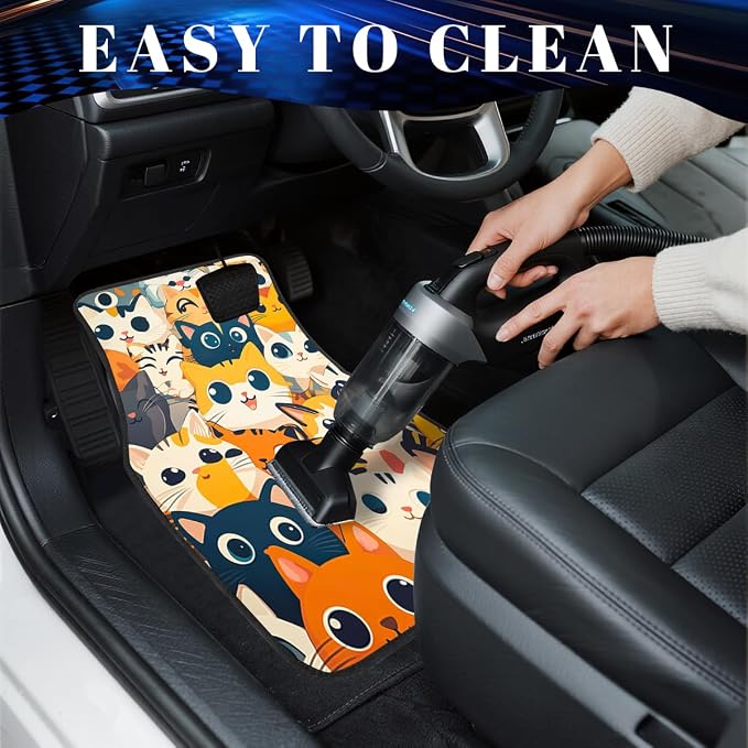 Cat Car Floor Mats Set of 4 Cute Cartoon Colorful Kawaii Anime Carpet Front Rear Carpets Mat Non-Slip Auto Car Accessories Universal Fit for Car SUV Truck Van