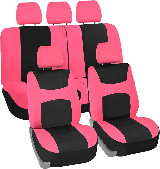 FH Group Universal Car Seat Covers Full Set for SUV Truck Sedan Vans | Waterproof All-Purpose Cloth Seat Cover Set Airbag Compatible Washable Split Bench Protector Interior Upgrade - Pink