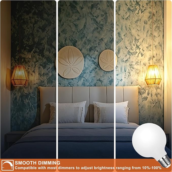 Vinaco Glass G25 led Globe Light Bulbs Dimmable 6W 120V 2700K for Bathroom | 6PCS, Milky Frosted Glass, 60W Eq. 450LM, 360°Beam,Warm White, NO Flicker, High CRI90+, E26 Base, for Makeup Mirror & Pendant