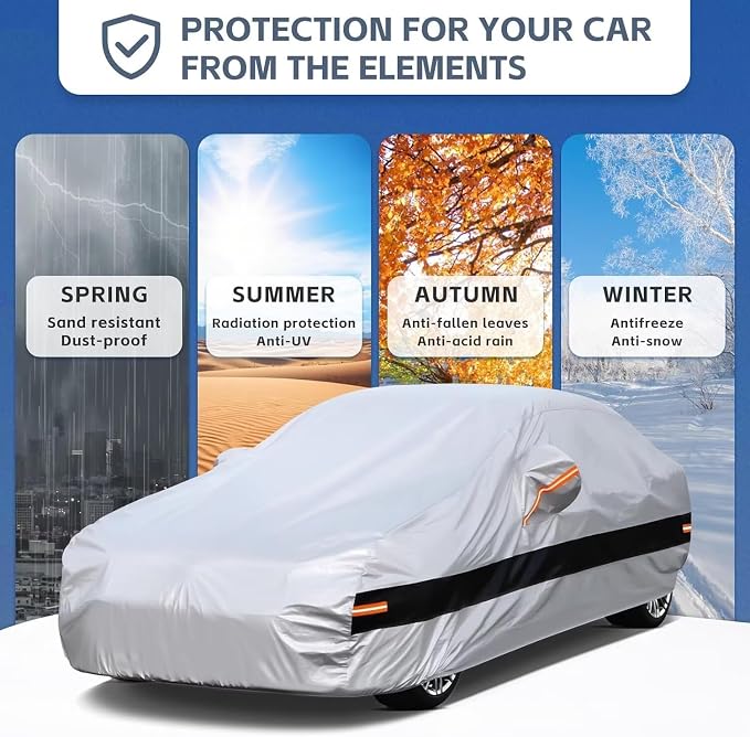 10 Layers Car Cover Custom Fit for BMW 3 Series 320i 328i 330i 335i M340i (2013-2026), Waterproof All Weather for Automobiles, Outdoor Full Cover Sun Dust Rain Protection with Cotton. Silver