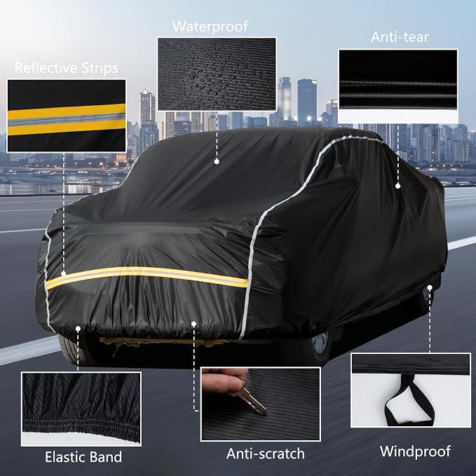 Pickup Truck Cover Waterproof All Weather, Outdoor Sun UV Rain Pickup Protection, 6 Layer Heavy Duty Truck Cover, Length Up to 233 Inch(233"*79"*78")