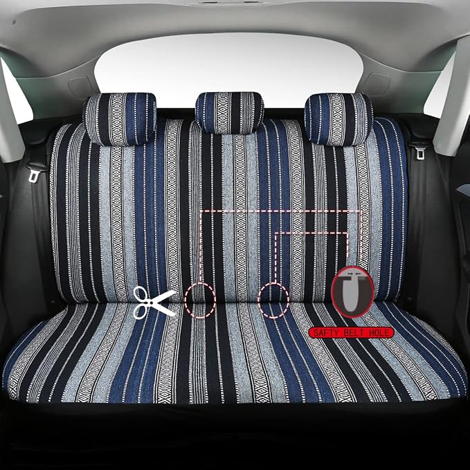 Baja Saddle Blanket Car Seat Covers 9PCS Full Set, Breathable and Washable Striped Woven Automotive Vehicle Seat Cover, Universal Seat Cover for Sedan, SUV, Truck, Airbag Compatible