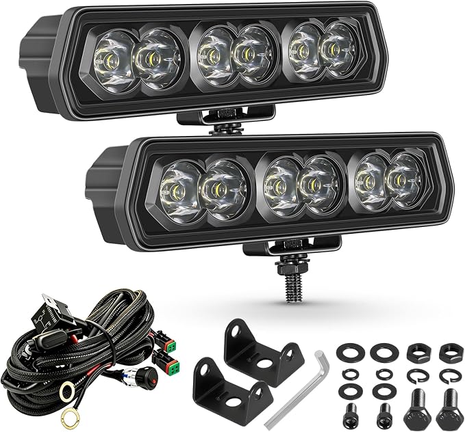6 Inch LED Light Bar Slim LED Pods Fog Lights for Truck ATV UTV Motorcycle | 2PCS 120W Spot Beam Bumper Auxiliary Backup Driving Light Pod Single Row Light Bar w/DT Wiring Harness kit IP68 Waterproof