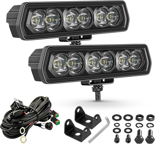 6 Inch LED Light Bar Slim LED Pods Fog Lights for Truck ATV UTV Motorcycle | 2PCS 120W Spot Beam Bumper Auxiliary Backup Driving Light Pod Single Row Light Bar w/DT Wiring Harness kit IP68 Waterproof