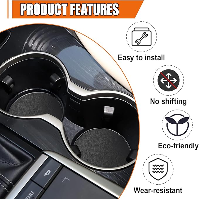 Car Cup Holder Coaster, Leather Anti-Slip Auto Cup Holder Insert Coaster, Shockproof Waterproof Drink Mat, Universal Vehicle Interior Decoration Accessories for Cars, Trucks, SUVs (Black)