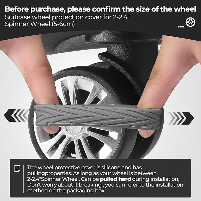 8Pcs Upgrade Luggage Wheel Covers, Travel Accessories (Grey) | Wear-resistant & anti-noise silicone covers. Fits 2-2.4" wheels. Protects suitcase wheels. Travel essential for suitcases