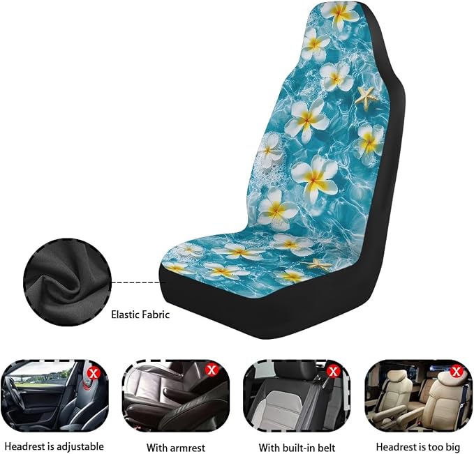 Tropical Florals Car Front Seat Covers 2 Pcs Anti-Slip Car Seat Cover Protector Front Seats Hawaiian Protection Interior Accessories Suitable for Most Cars SUV and Sedan