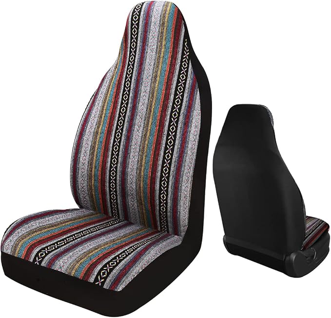 Baja Saddle Blanket Car Seat Covers 2PCS Front, Breathable and Washable Striped Woven Automotive Vehicle Seat Cover, Universal Seat Cover for Sedan, SUV, Truck, Airbag Compatible