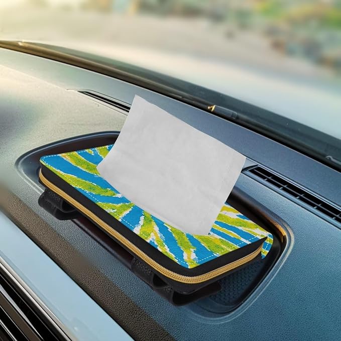 Tie Dye Backseat Tissue Case Holder Hanging Visor Tissue Holde PU Leather Tissue Box Napkin Holder Green