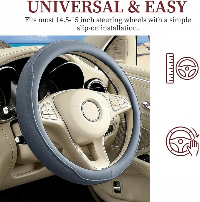 Car Steering Wheel Cover, Breathable Anti-Slip Vehicle Steering Wheel Protector with Inner Ring, Automotive Interior Protective Accessories, Universal for SUV RV Truck (Haze Blue)