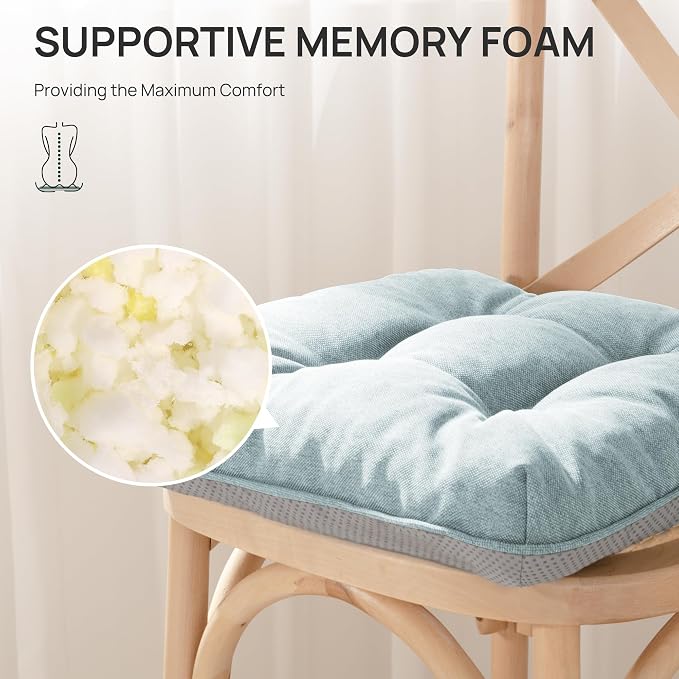Love's cabin Memory Foam Chair Cushions Set of 4, 15.5"x15.5"x3.5" Indoor & Outdoor Seat Pads for Dining, Kitchen, Office, Patio Chairs - Light Blue