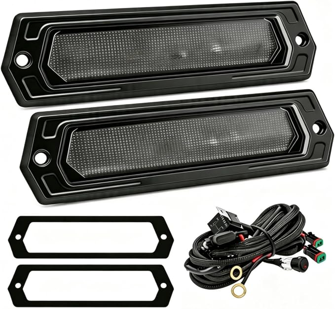 7 Inch Flush Mount LED Pods Bumper Lights 2PCS 120W Off Road Reverse Light | 12000LM Diffusion Beam Driving Backup Lights IP68 Waterproof + DT Harness Kit Flush LED Work Light for Truck SUV ATV UTV 4x4