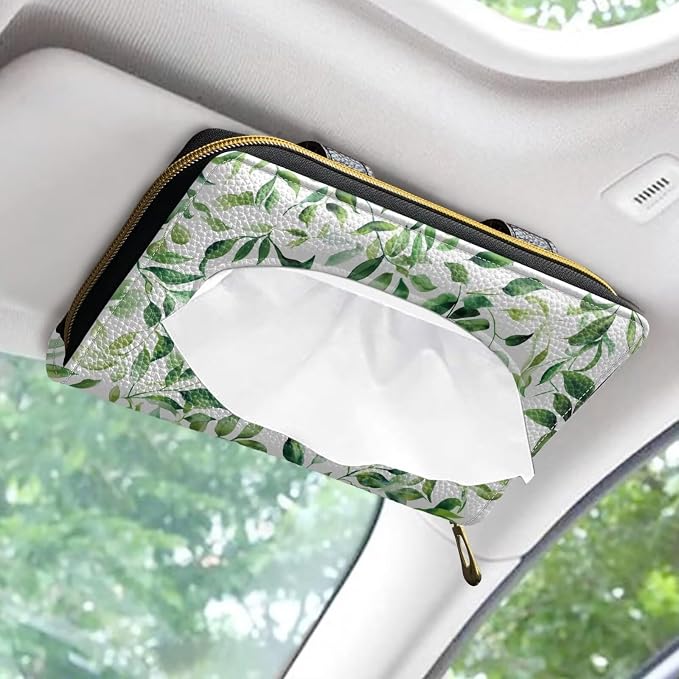 Green Leaf Car Standard Tissue Holder Green Leaf PU Leather Backseat Tissue Case Holder Fit SUV Sedans Vans Trucks