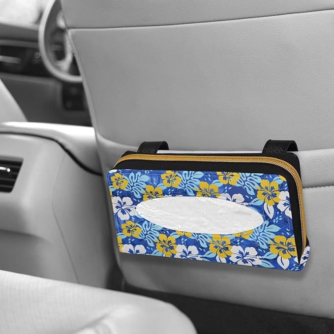 Tropical Flowers Car Visor Tissue Box Music Print Car Napkin Holder Tropical Flowers Car Mask Holder Tissue Holder PU Leather