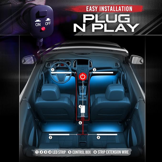 OPT7 Aura Double Glow RGB Interior Show Car Lights with Remote Control | Ultra Bright Ambient Glow, Multicolor Double LED Strips, Sports Car Decoration, 12V JDM Accessories, Sound Sync Lighting