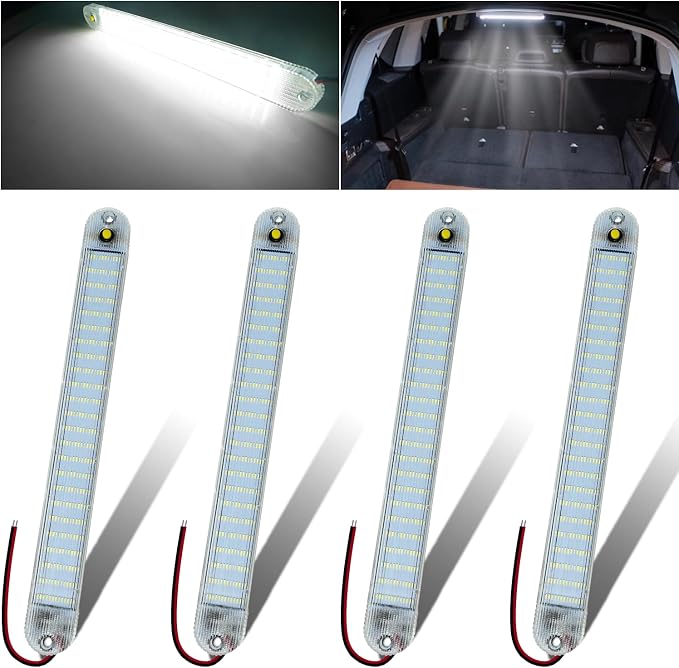 12V Led Interior Light Bar with ON/Off Switch 6500K White 11Inch, 4 Packs | 72Led 12V 24V for Enclosed Cargo Trailer RV Van Truck Lorry Camper Caravan Motorhome