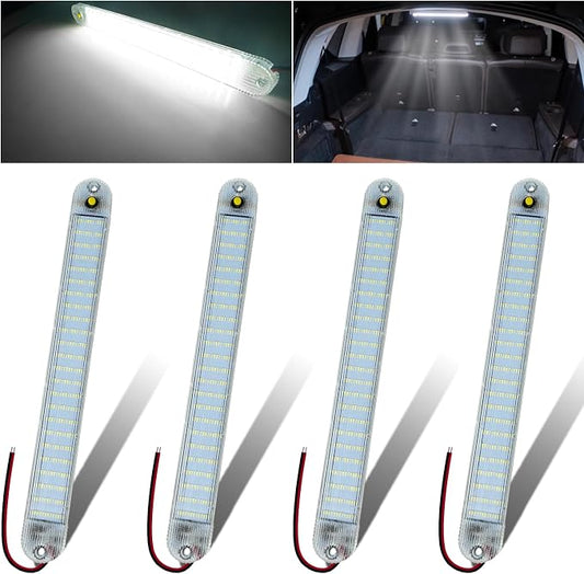 12V Led Interior Light Bar with ON/Off Switch 6500K White 11Inch, 4 Packs | 72Led 12V 24V for Enclosed Cargo Trailer RV Van Truck Lorry Camper Caravan Motorhome