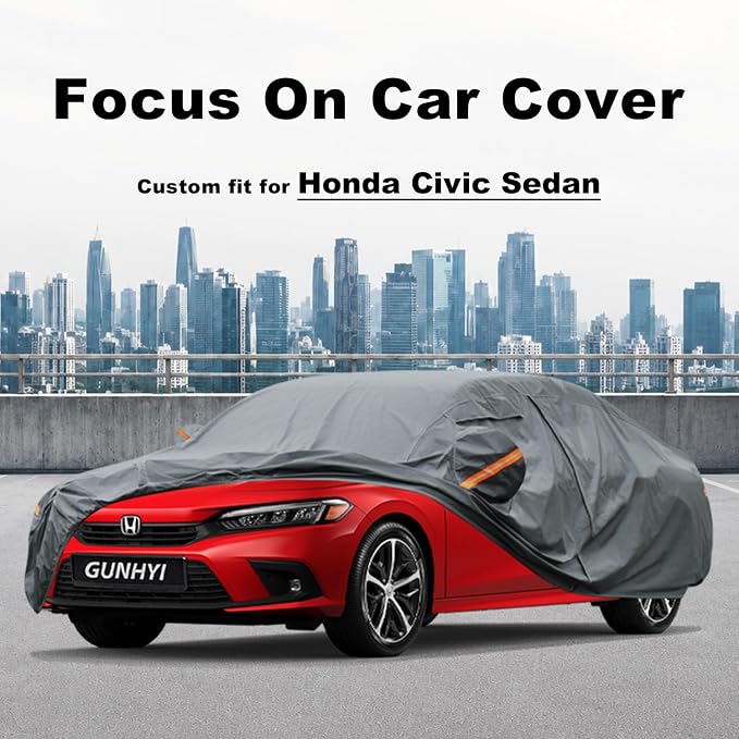 GUNHYI Premium Car Cover Custom Fit Honda Civic Sedan/Coupe (1995-2026), 16 Layers Heavy Duty Car Cover Waterproof All Weather with Zipper Door for Sun Rain Snow Dust Uv Protection