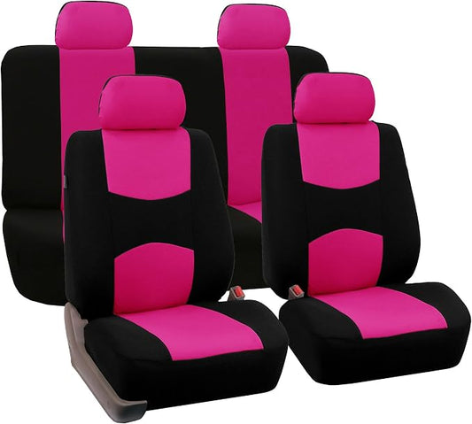 FH Group Car Seat Covers Full Set Cloth - Universal Fit Automotive Seat Covers, Low Back Front Seat Covers, Solid Back Seat Cover, Washable Car Seat Cover for SUV, Sedan and Van Pink