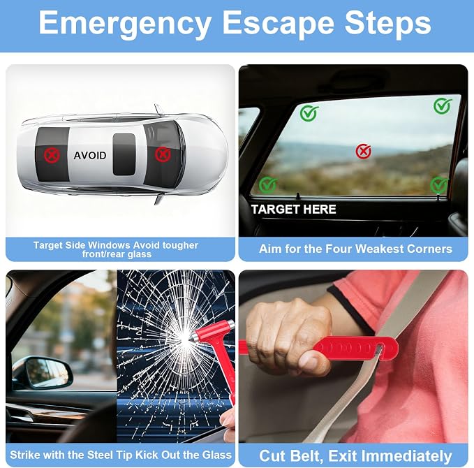 2-Pack Car Glass Window Breaker and Seatbelt Cutter, Emergency Escape Tool for Vehicle, Safety Hammers with Compact Dual-Steel Head Design for Quick Breakage (2)