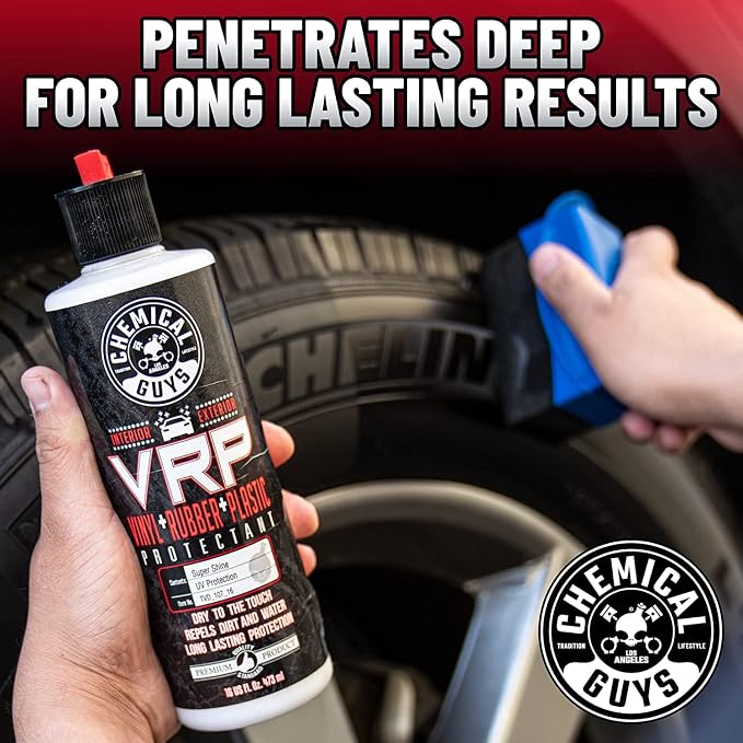 Chemical Guys, VRP Vinyl, Rubber & Plastic Dressing, Dry to Touch, 32 oz | Satin shine on tires, trim, dashboards and weatherstripping, non-greasy and dry to the touch, indoors or out