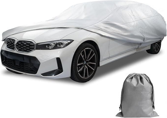 Caromop 10-Layer Waterproof Car Cover All Weather Protection (Snow, Rain, Sun) with Secure Fit Straps and Easy On/Off Zipper-Size C3 (See Size-Chart)