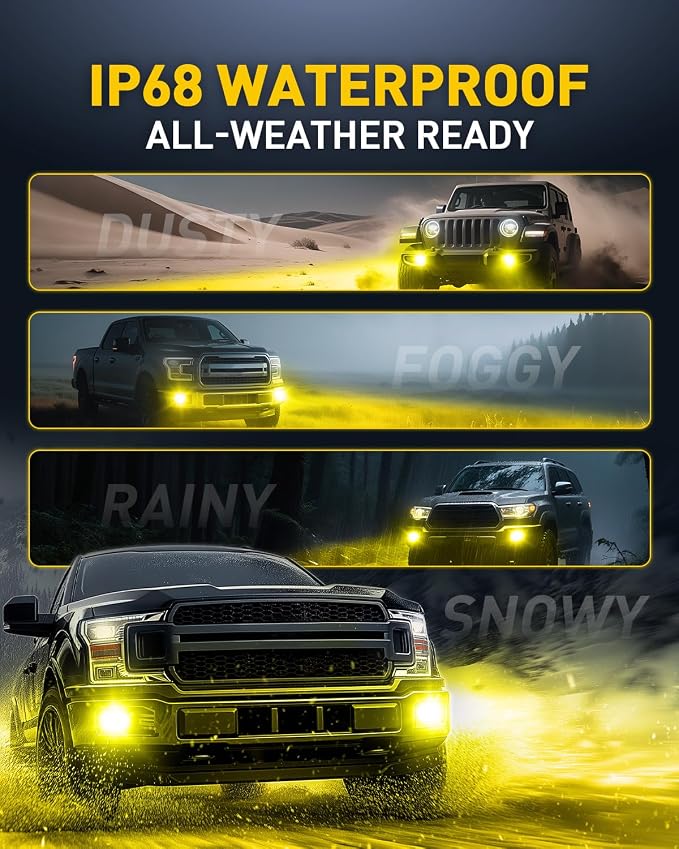 AUXITO 9006/HB4 Yellow LED Fog Light Bulbs, 13000LM 3000K Amber, 1:1 Mini Size Plug & Play, 27 CSP Chips 360° Illumination, IP68 Waterproof, Pack of 2