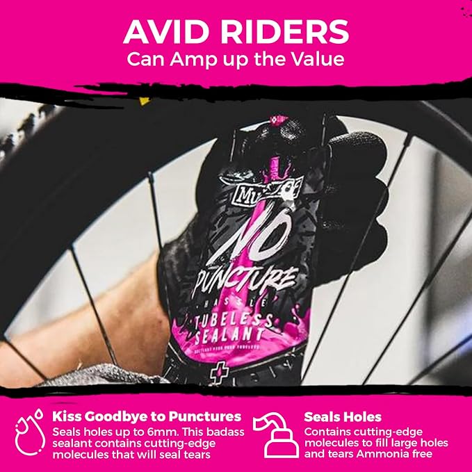 Muc-Off No Puncture Hassle Tubeless Sealant - Advanced Bicycle Tyre Sealant with UV Tracer Dye That Seals Tears and Holes Up to 6mm