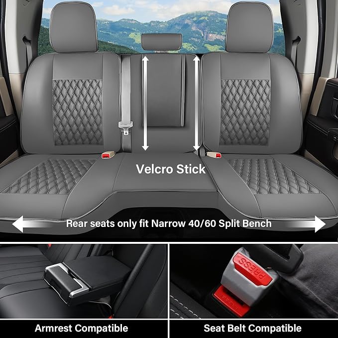 Coverado Chevy Chevrolet Silverado GMC Sierra Seat Covers Full Set, Custom Fit for 2014-2018 1500, 2015-2019 2500HD 3500HD Crew Double Extended Cab Truck, Waterproof Leather Car Seat Covers (Gray)