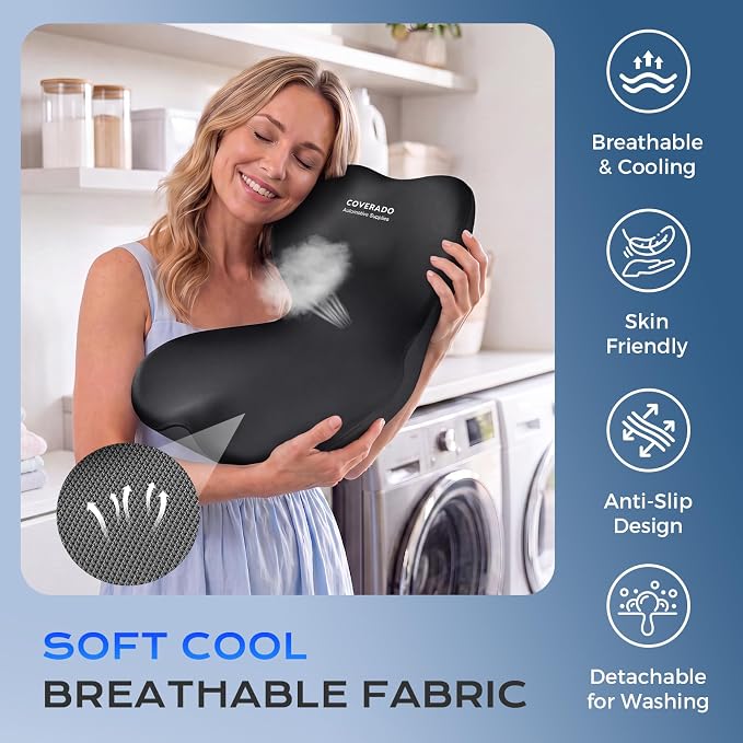 Coverado Car Seat Cushion and Lumbar Support Pillow One Piece, Memory Foam Ergonomic Back Support Driving Seat Cushion for Back Pain, Non-Slip Washable Cushion for Car, Driver, Office