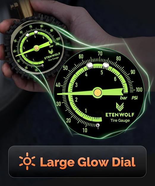 ETENWOLF Tire Pressure Gauge 0-100 PSI, ANSI B40.1 Grade A Certified | Accurate Tire Gauges for Tire Pressure with Large Glow Dial, Air Pressure Gauge for Tires, Car Accessories