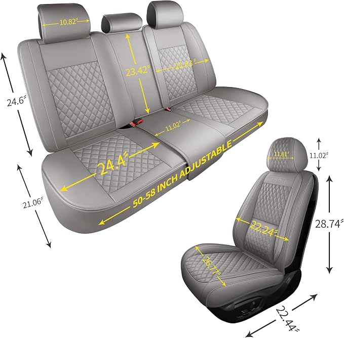 Gray Thick Nappa Leather Automotive Front Car Seat Covers Set of 2 | Univerasal Precision Fit,Lumbar Support,3D Contoured,Semi Coverage,Waterproof,ThickTexture,for most Suvs Trucks Sedans