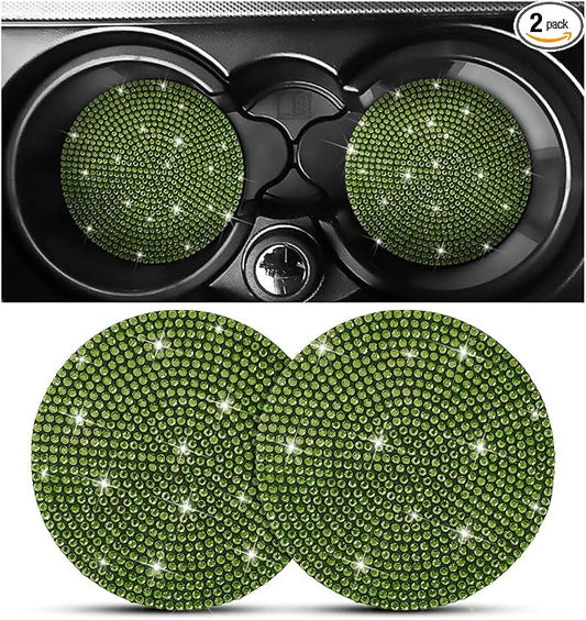 Osilly Bling Car Cup Holder Coaster, 2 Pack Crystal Rhinestone Anti-Slip Insert Coasters, Universal 2.75 Inch Fashion Automotive Cup Mat, Car Interior Accessories Decor Gifts for Women (Yellow/Green