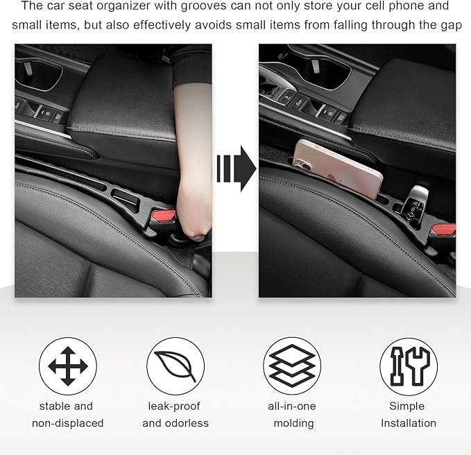 KVAEY 2PCS Car Seat Gap Filler Organizer, PU Leather Crevice Blocker Gap Plug Between Seat and Console, Universal Car SUV Truck Gap Organizer Stop Phone Wallet Keys from Dropping