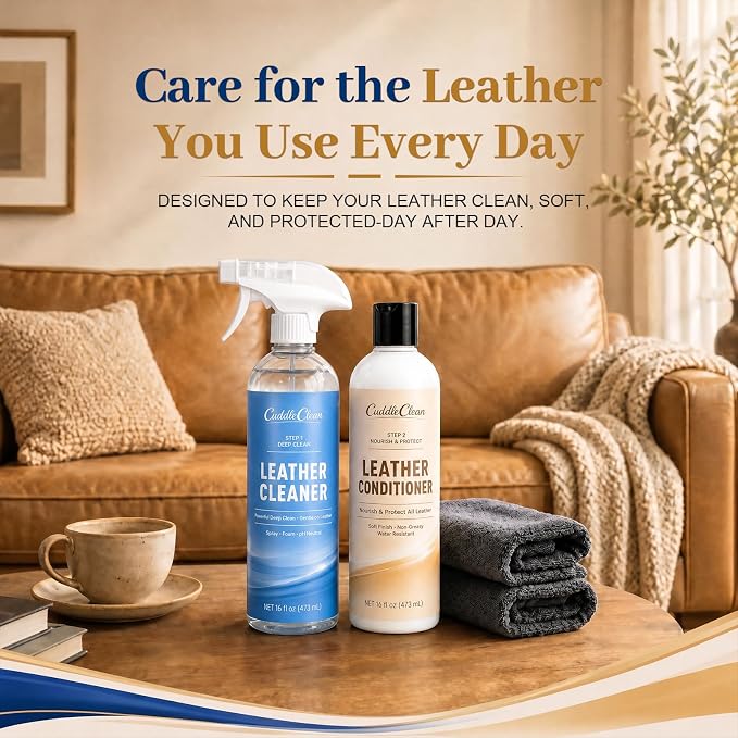 Leather Cleaner and Conditioner Kit (2×16oz) – 2-Step Leather Care System | Deep Clean & Nourish, Non-Greasy, Safe for Car Seats, Couches, Shoes & Furniture, and more