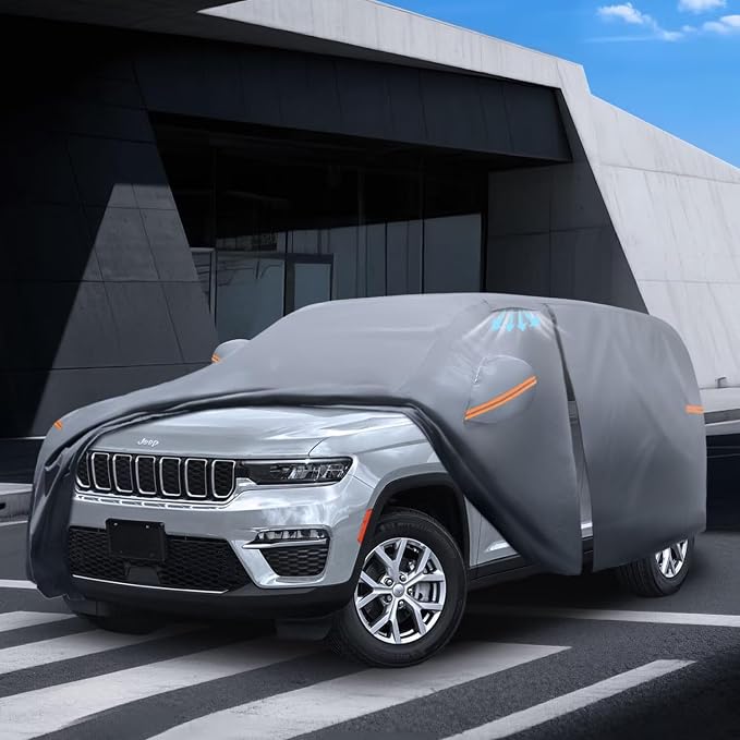 Waterproof Jeep Cherokee(1975-2023) Car Cover with Breathable Vents, [Upgrade] Premium Covers with Cotton Liner and Zipper Door, Sun Rain Snow Dust Uv Protection.(Gift with Towel)