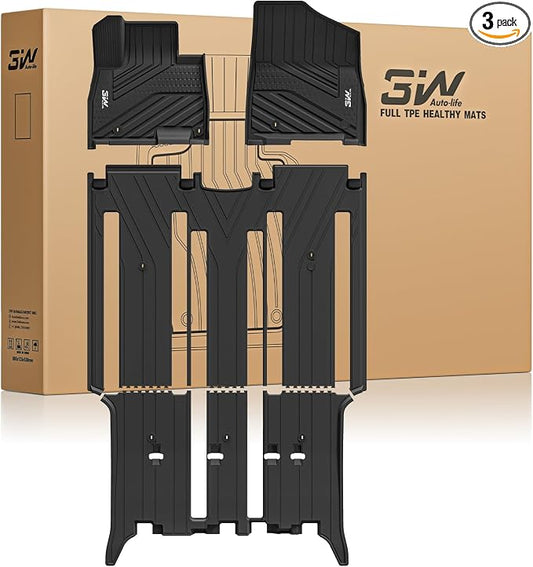 3W Floor Mats for Kia Carnival Hybrid 8 Seats 2025 2026(Not Fit Pure Fuel), Custom Fit All Weather TPE Fit Heavy Duty Floor Liner Accessories, Black