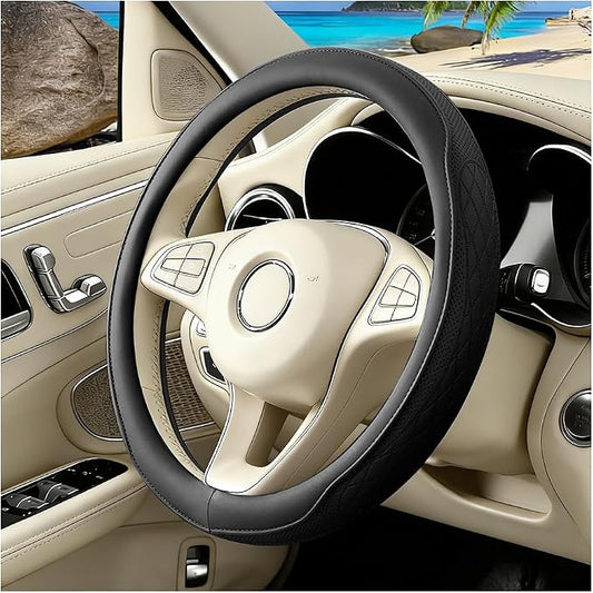 Car Steering Wheel Cover, Breathable Anti-Slip Vehicle Steering Wheel Protector with Inner Ring, Automotive Interior Protective Accessories, Universal for SUV RV Truck (Black)