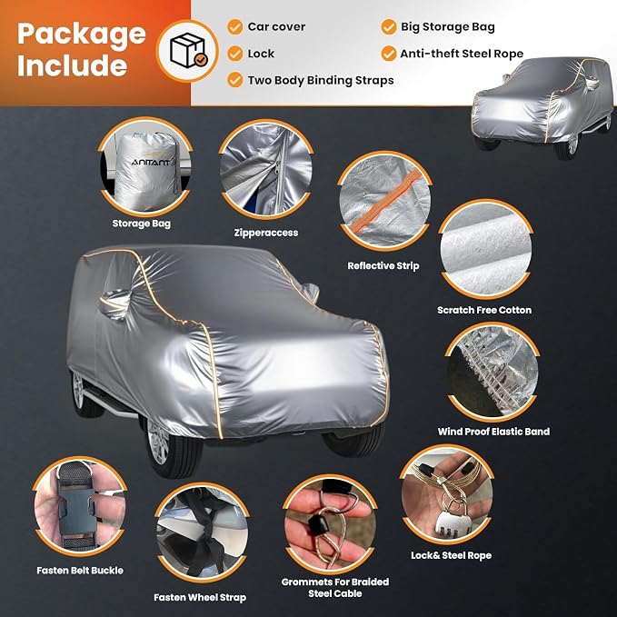 Outdoor Car Cover Waterproof All Weather Heavy Duty Snow Durability Small SUV Covers UV Rain Protection Scratch Free Cotton Full Exterior Cover Fit SUV Up to 182"