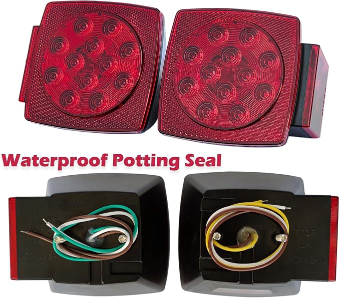 fouwick LED trailer lights Kit, 12V Submersible Tail Marker Lights Wiring Lamp Harness for Boat Car Truck RV Utility snowmobile turn signal license plate stop reverse Trailer Accessories